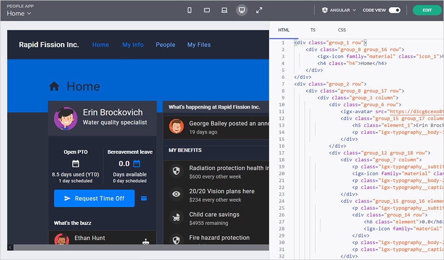 Visualização e geração de código no App Builder
