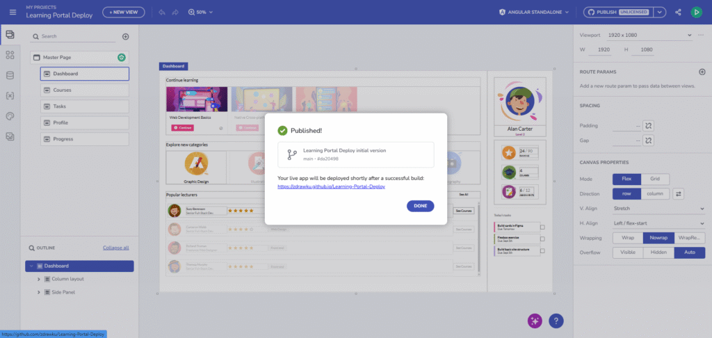 One-Click Deployment to GitHub Using App Builder publishing app on github